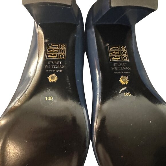 Stuart Weitzman Pointed Toe Leather Block Heel Pumps Navy Blue Size 10B NWOB - Picture 7 of 11